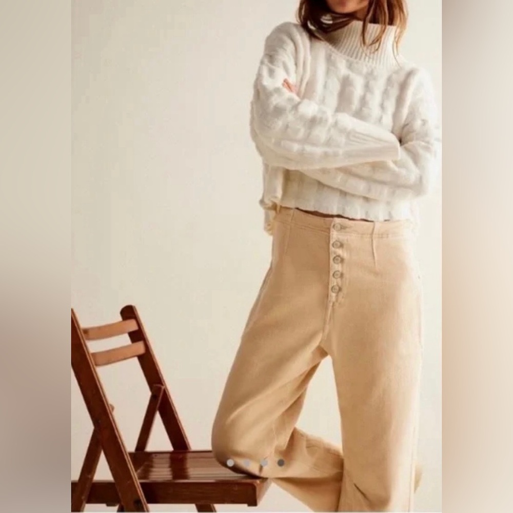 Free People We The Free Osaka Pants Twill Slouchy Cropped Barrel Sand Beige 30